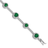 Sterling Silver Rhodium-plated Round Green and Clear CZ Halo Bracelet, 7.5" view 1