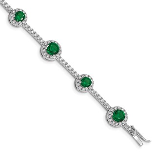 Sterling Silver Rhodium-plated 7.5inch Green and Clear CZ Bracelet