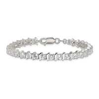 Sterling Silver Polished 4mm CZ Fancy Tennis Bracelet, 7.5" view 3