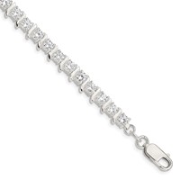 Sterling Silver Polished 4mm CZ Fancy Tennis Bracelet, 7.5" view 1