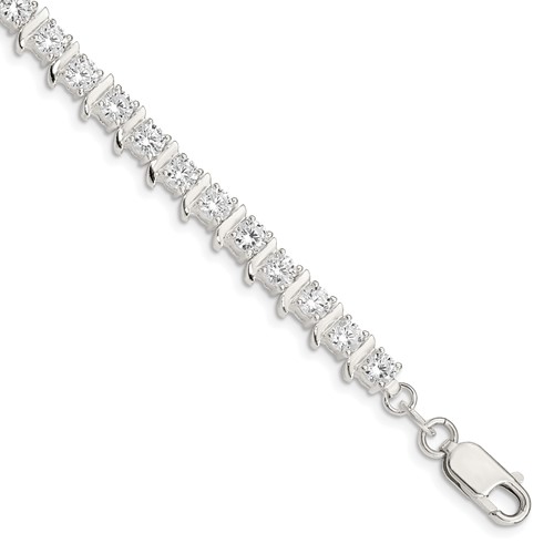 Sterling Silver Polished 4mm CZ Fancy Tennis Bracelet, 7.5"