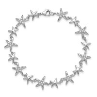 Sterling Silver Rhodium-plated CZ Starfish Bracelet, 7.25" view 4