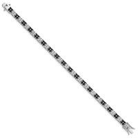 Sterling Silver Rhodium-plated Black White CZ Tennis Bracelet, 7" view 2