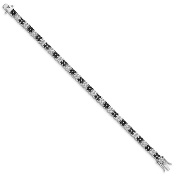 Sterling Silver Rhodium-plated 7in Black/White CZ Tennis Bracelet