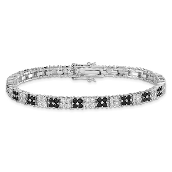 Sterling Silver Rhodium-plated 7in Black/White CZ Tennis Bracelet