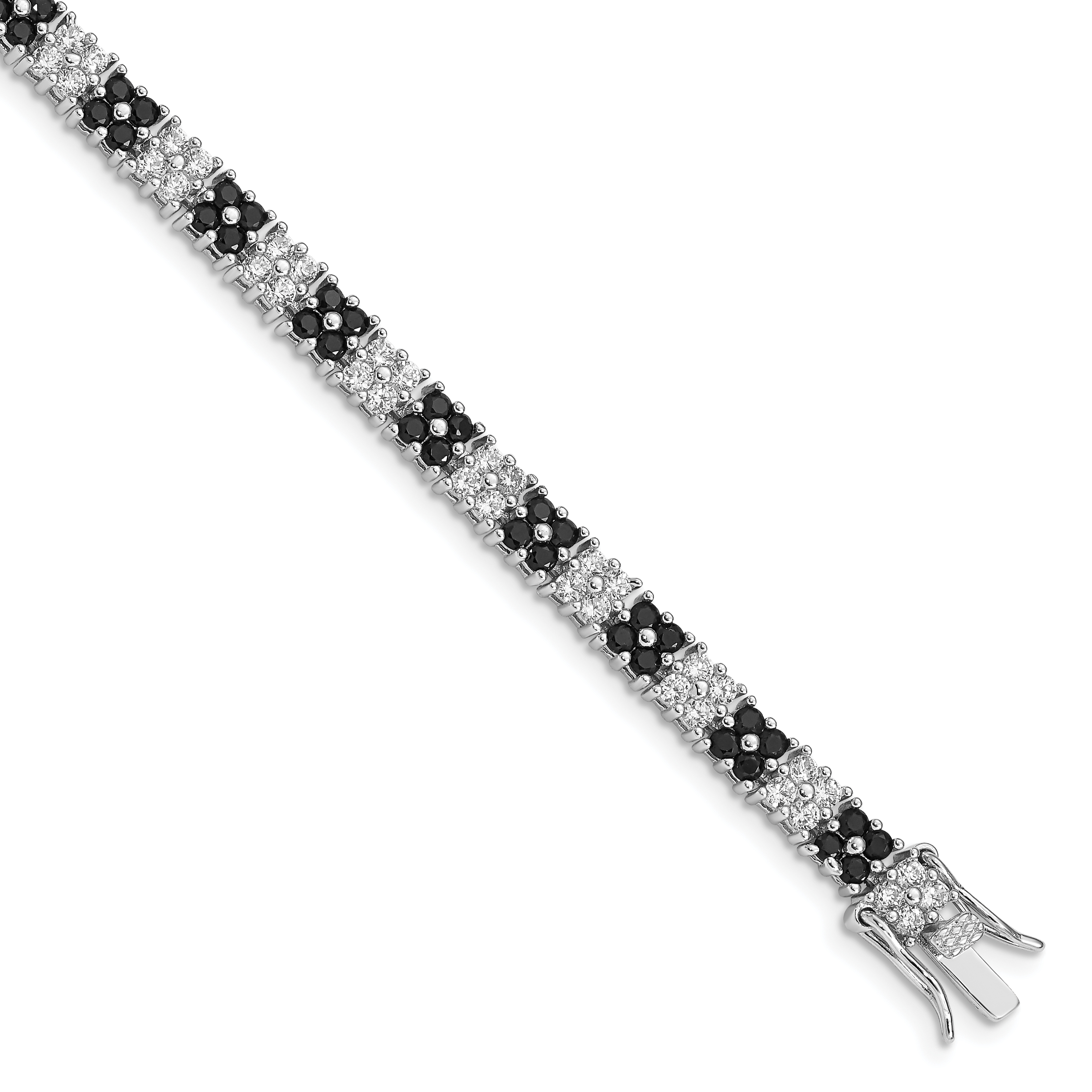 Sterling Silver Rhodium-plated 7in Black/White CZ Tennis Bracelet (QX792CZ)
