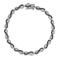 Sterling Silver Rhodium-plated Black White CZ Infinity Bracelet, 7.5" view 4