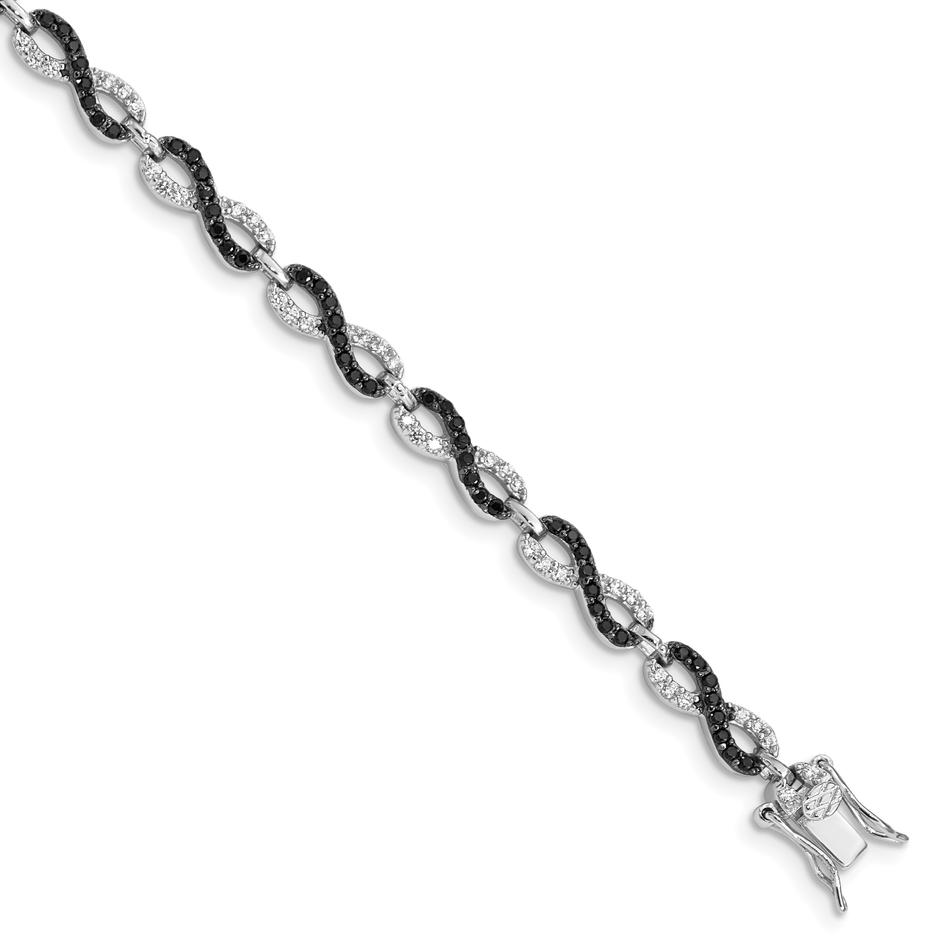 Sterling Silver Rhod-plated 7.5in Black/White CZ Infinity Bracelet (QX794CZ)