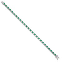 Sterling Silver Rhodium-plated Emerald & White Topaz Tennis Bracelet view 2