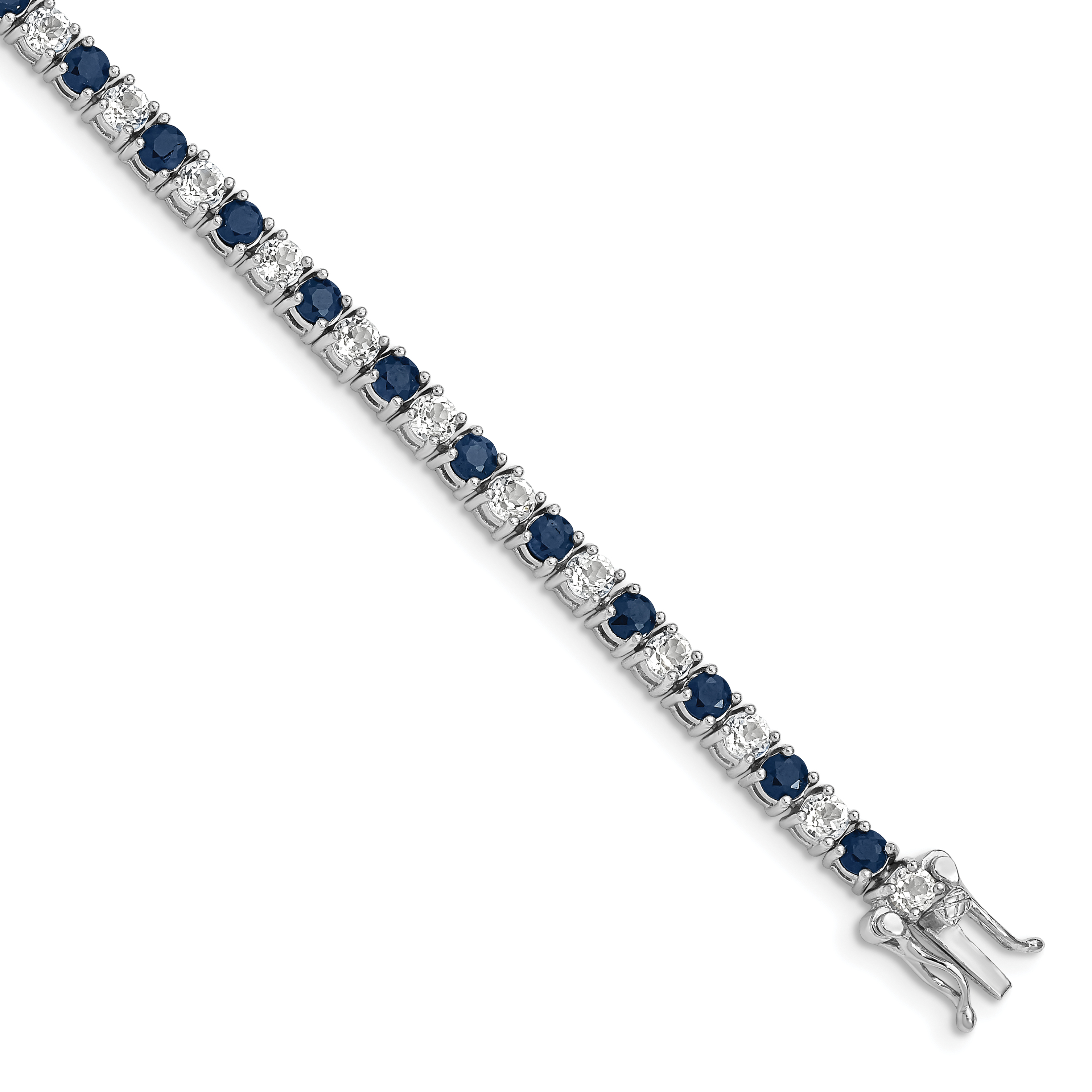 Sterling Silver Rhodium-plated Sapphire & White Topaz Tennis Bracelet (QX808S)