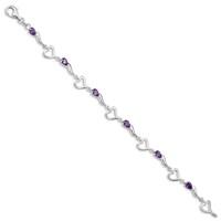 Sterling Silver Rhodium-plated Amethyst Polished Fancy Heart Bracelet view 2