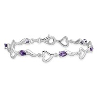 Sterling Silver Rhodium-plated Amethyst Polished Fancy Heart Bracelet view 3