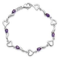 Sterling Silver Rhodium-plated Amethyst Polished Fancy Heart Bracelet view 5
