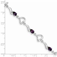 Sterling Silver Rhodium-plated Amethyst Polished Fancy Heart Bracelet view 4