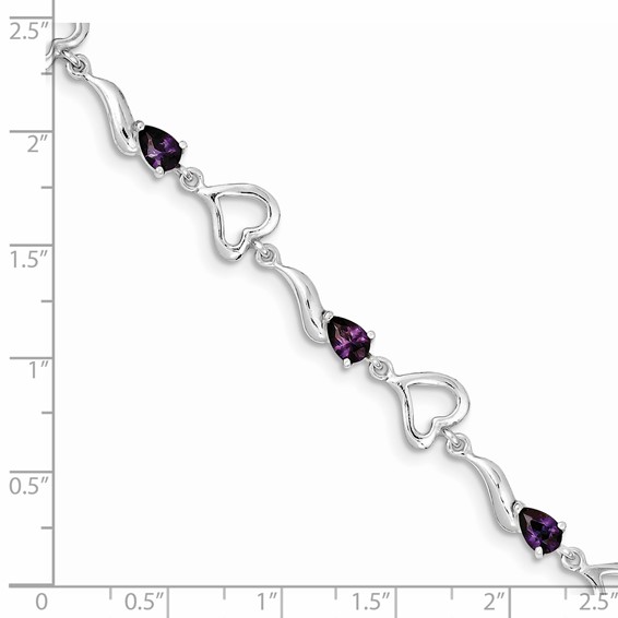 Sterling Silver Rhodium-plated Amethyst Polished Fancy Heart Bracelet
