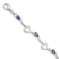 Sterling Silver Rhodium-plated Amethyst Polished Fancy Heart Bracelet view 1