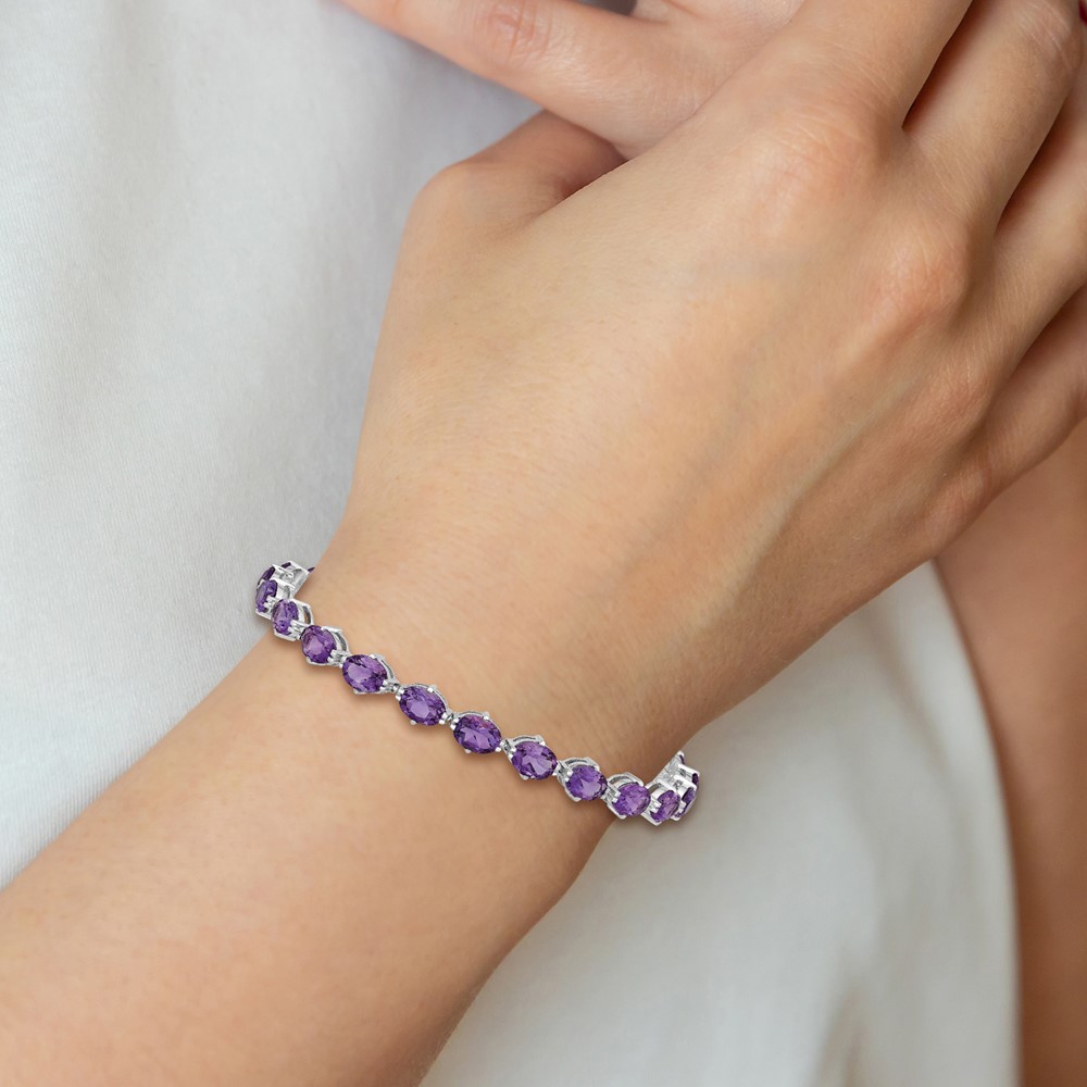 Sterling Silver Rhodium-plated Amethyst Bracelet (QX814AM)