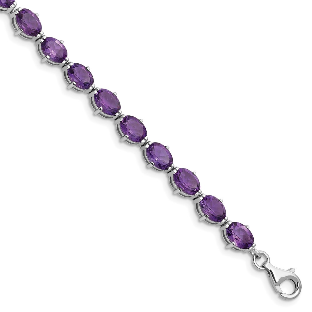 Sterling Silver Rhodium-plated Amethyst Bracelet (QX814AM)