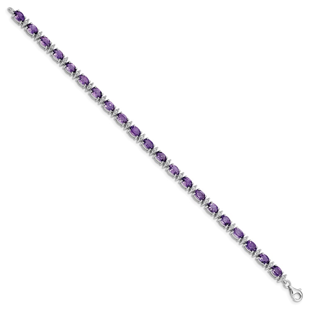Sterling Silver Rhodium-plated Amethyst & White Topaz Bracelet (QX816AM)