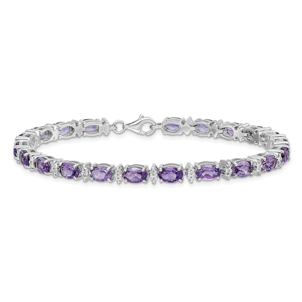 Sterling Silver Rhodium-plated Amethyst & White Topaz Bracelet (QX816AM)