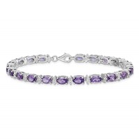 Sterling Silver Rhodium-plated Amethyst & White Topaz Bracelet view 4