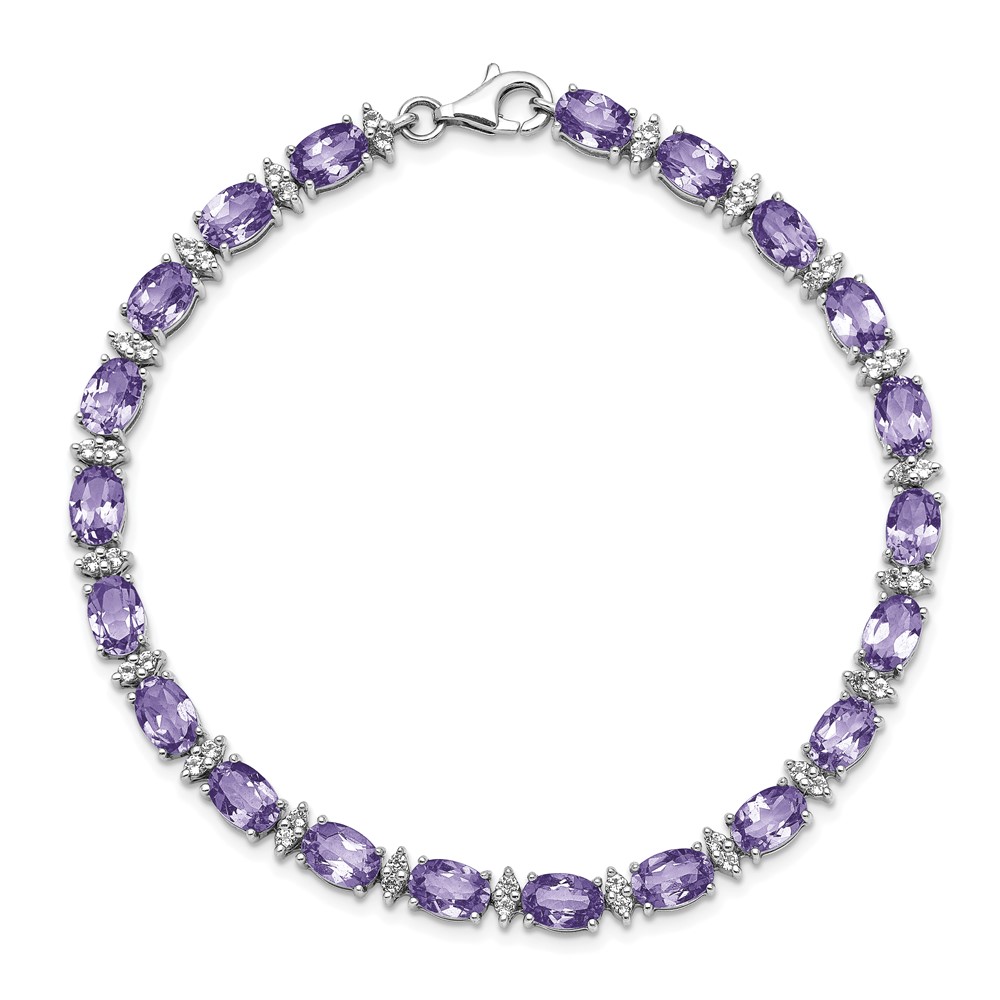 Sterling Silver Rhodium-plated Amethyst & White Topaz Bracelet (QX816AM)