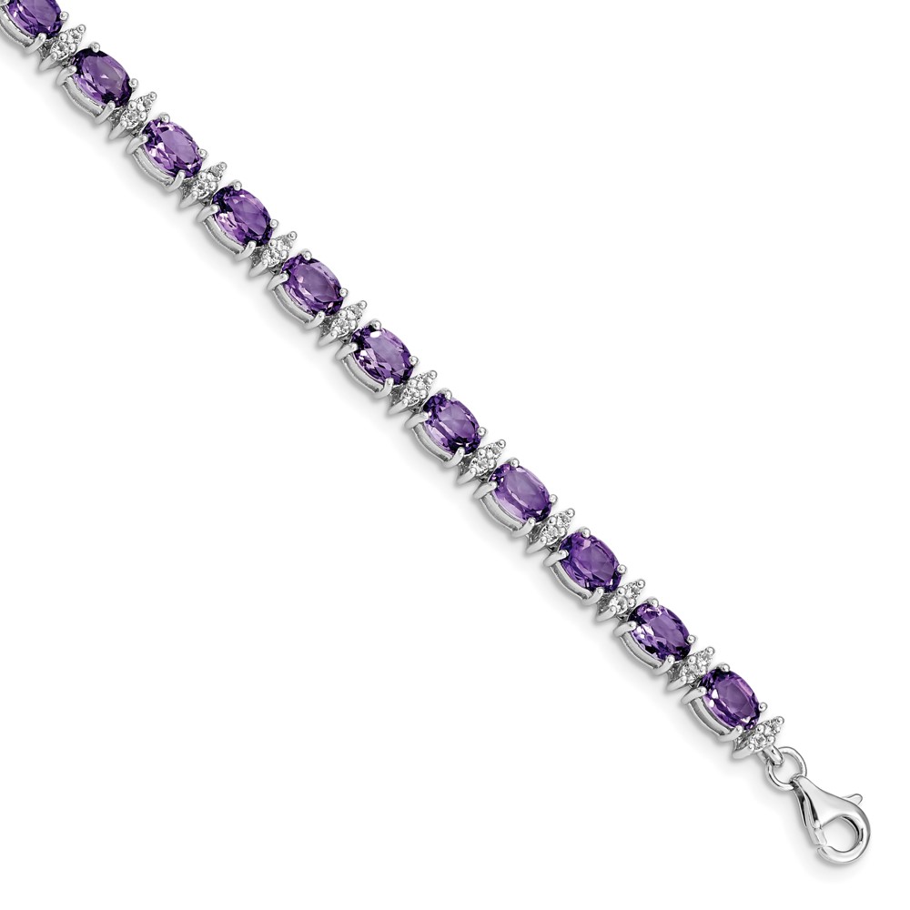 Sterling Silver Rhodium-plated Amethyst & White Topaz Bracelet (QX816AM)
