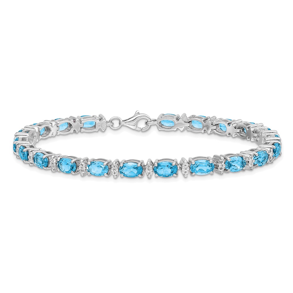 Sterling Silver Rhodium-plated Sky BT & White Topaz Bracelet (QX816BT)