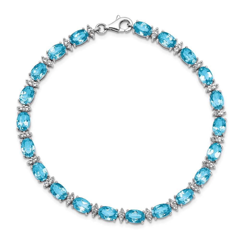 Sterling Silver Rhodium-plated Sky BT & White Topaz Bracelet (QX816BT)