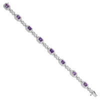 Sterling Silver Rhodium-plated Diamond & Amethyst Bracelet view 2