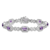 Sterling Silver Rhodium-plated Diamond & Amethyst Bracelet view 4