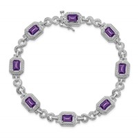 Sterling Silver Rhodium-plated Diamond & Amethyst Bracelet view 5