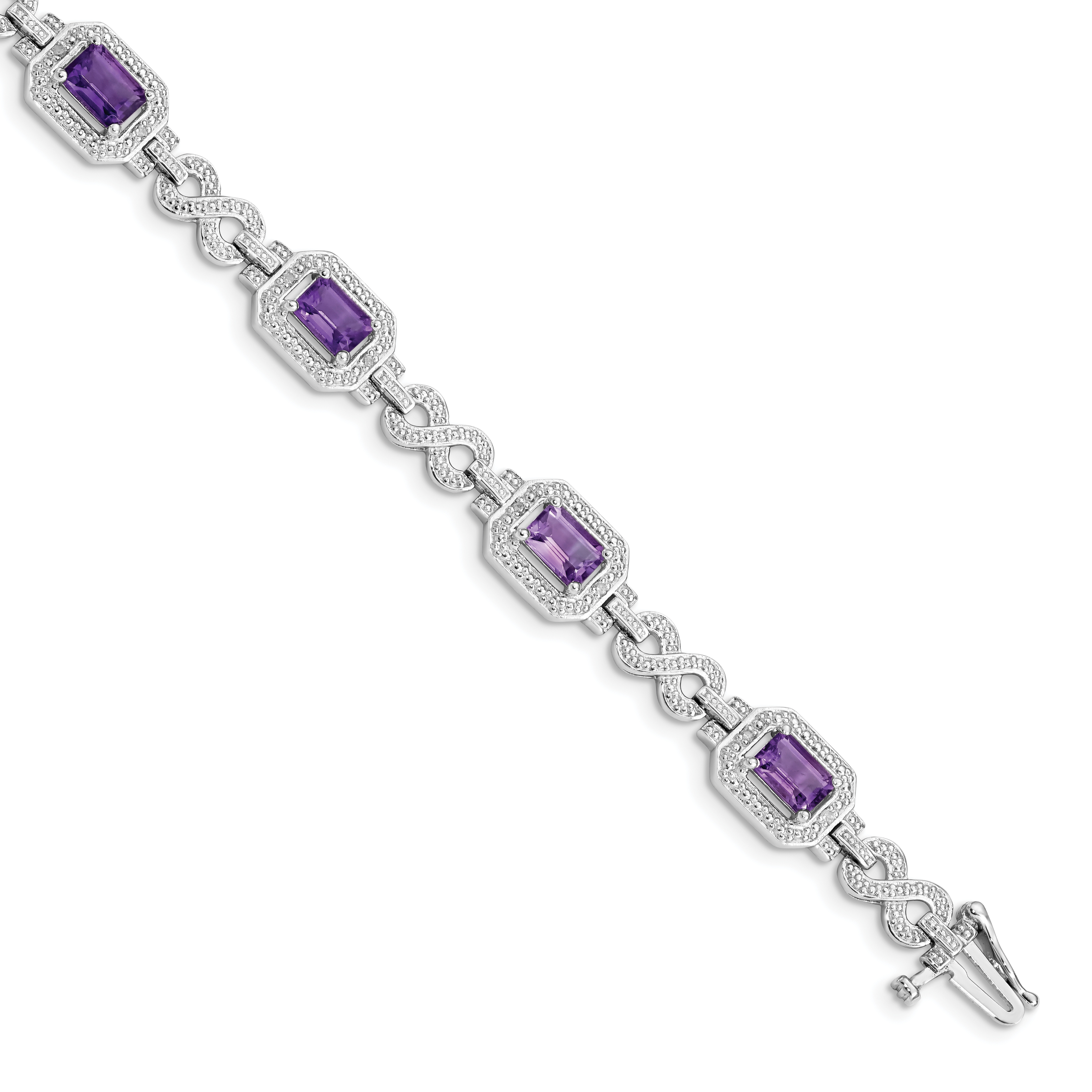 Sterling Silver Rhodium-plated Diamond & Amethyst Bracelet (QX818AM)