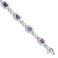 Sterling Silver Rhodium-plated Diamond & Amethyst Bracelet view 1