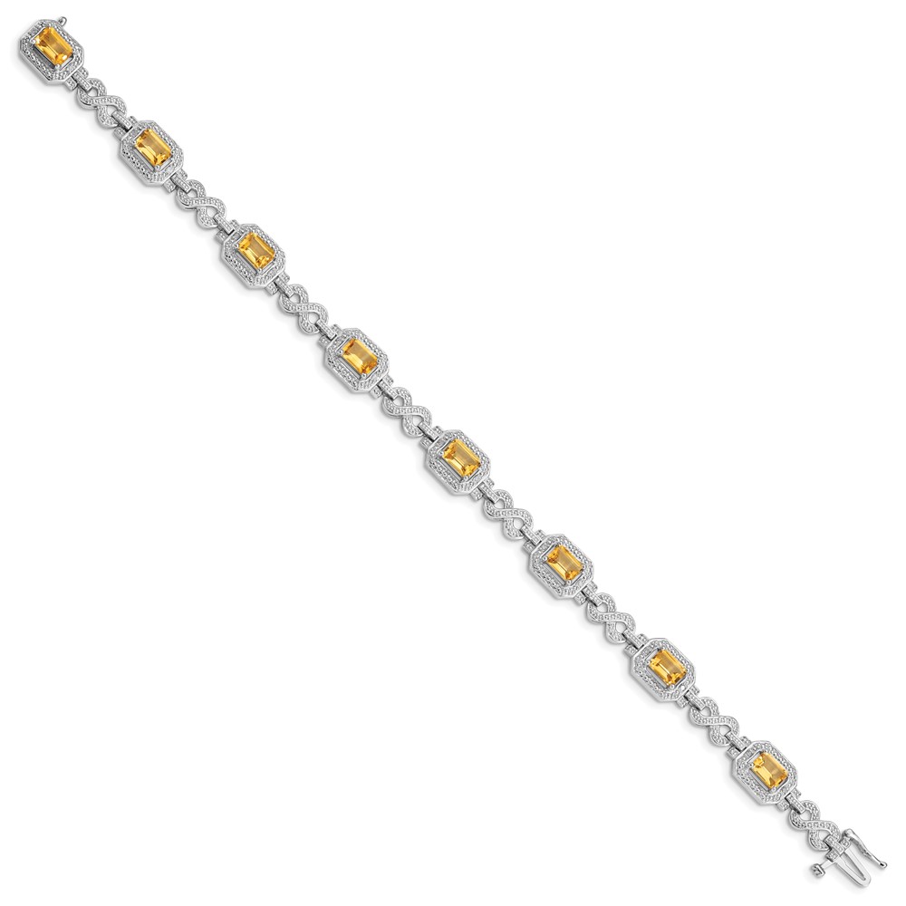 Sterling Silver Rhodium-plated Diamond & Citrine Bracelet (QX818CI)