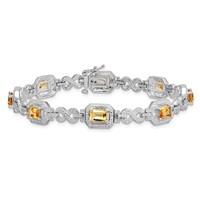 Sterling Silver Rhodium-plated Diamond & Citrine Bracelet view 3