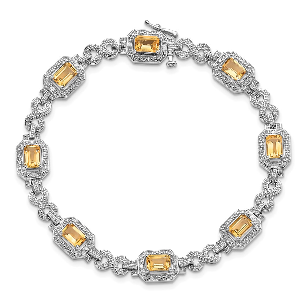 Sterling Silver Rhodium-plated Diamond & Citrine Bracelet (QX818CI)
