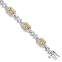 Sterling Silver Rhodium-plated Diamond & Citrine Bracelet view 1