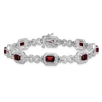 Sterling Silver Rhodium-plated Diamond & Garnet Bracelet view 4