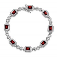 Sterling Silver Rhodium-plated Diamond & Garnet Bracelet view 5