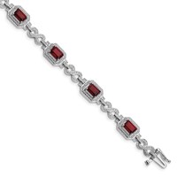 Sterling Silver Rhodium-plated Diamond & Garnet Bracelet view 1
