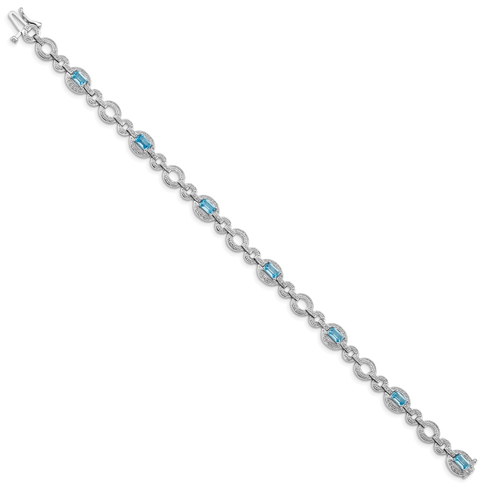 Sterling Silver Rhodium-plated Dia. & Lt Swiss Blue Topaz Oval Bracelet (QX819BT)