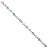 Sterling Silver Rhodium-plated Dia. & Lt Swiss Blue Topaz Oval Bracelet view 2