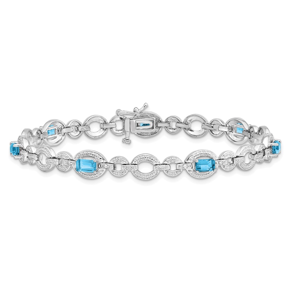 Sterling Silver Rhodium-plated Dia. & Lt Swiss Blue Topaz Oval Bracelet (QX819BT)