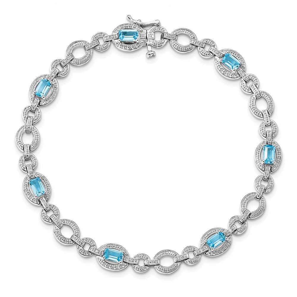 Sterling Silver Rhodium-plated Dia. & Lt Swiss Blue Topaz Oval Bracelet (QX819BT)