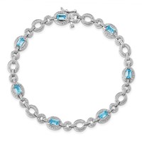 Sterling Silver Rhodium-plated Dia. & Lt Swiss Blue Topaz Oval Bracelet view 5