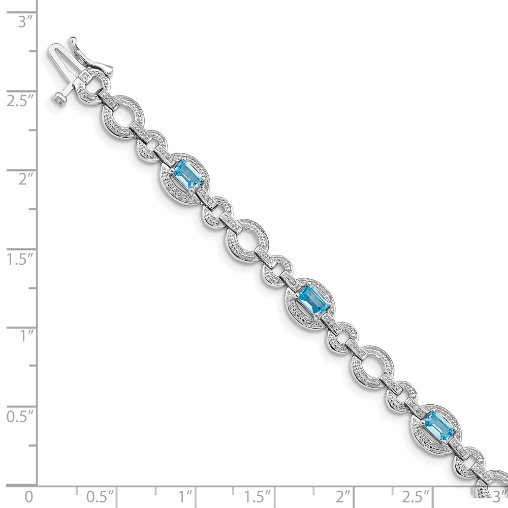 Sterling Silver Rhodium-plated Dia. & Lt Swiss Blue Topaz Oval Bracelet (QX819BT)