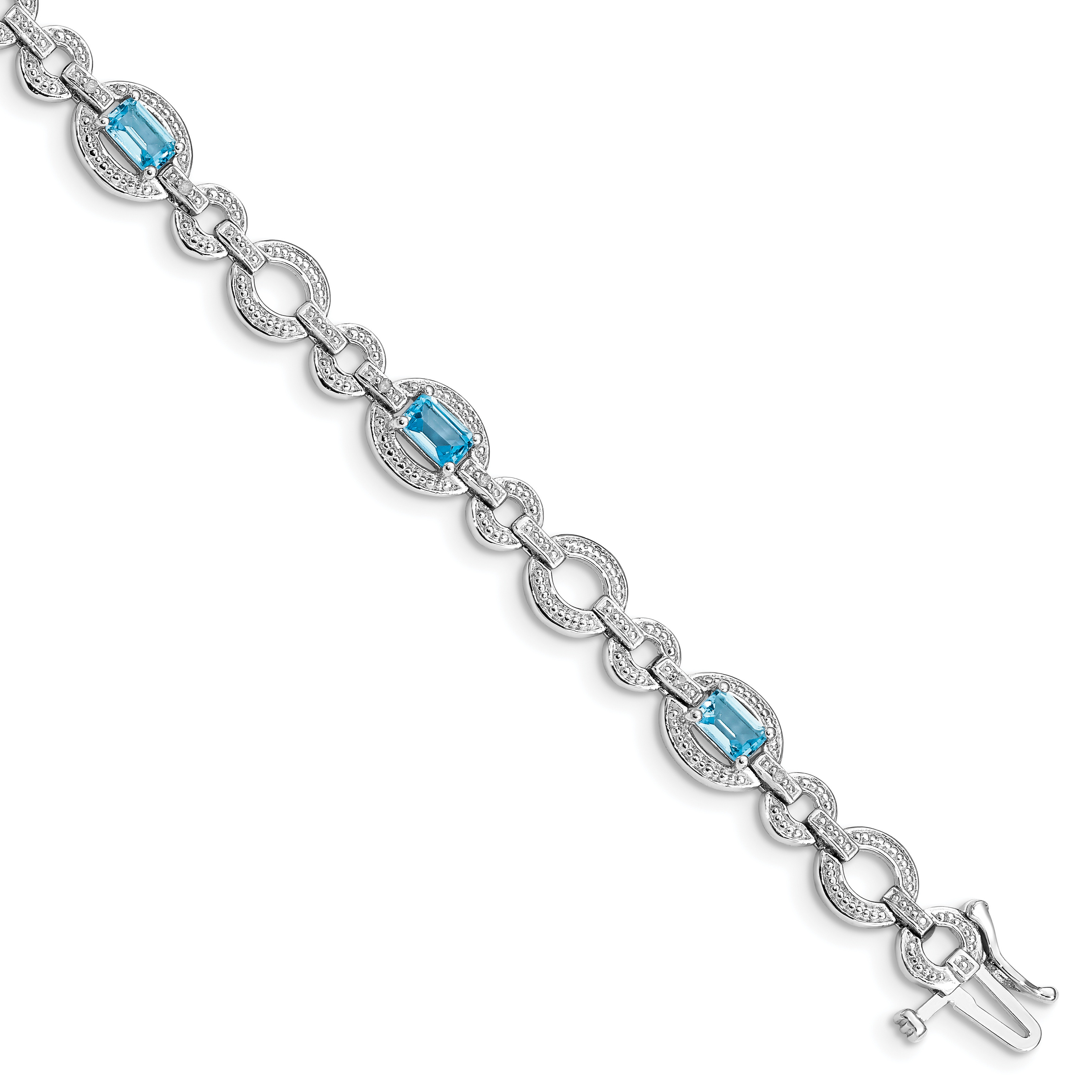 Sterling Silver Rhodium-plated Dia. & Lt Swiss Blue Topaz Oval Bracelet (QX819BT)
