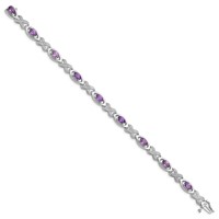 Sterling Silver Rhodium-plated Diamond & Amethyst Bracelet view 2