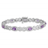 Sterling Silver Rhodium-plated Diamond & Amethyst Bracelet view 4